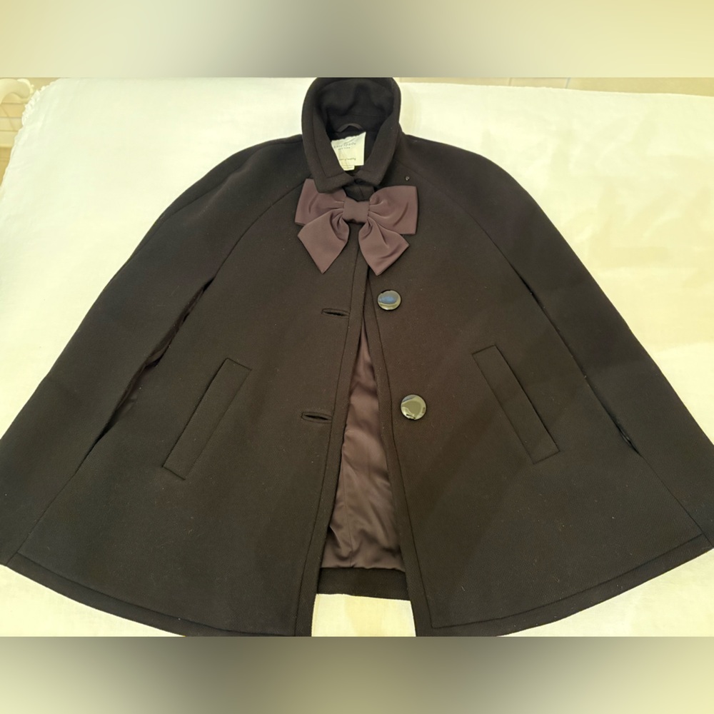 Kate Spade Black Wool Cape with Bow Accent - Picture 2 of 14